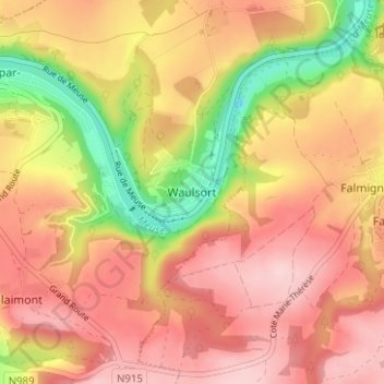 Carte topographique Waulsort, altitude, relief