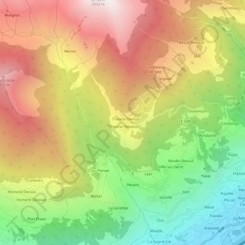 Carte topographique Thouraz, altitude, relief
