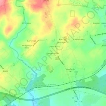 Carte topographique Academy Hills, altitude, relief