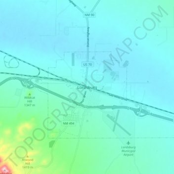 Carte topographique Lordsburg, altitude, relief