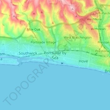 Carte topographique Portslade by Sea, altitude, relief