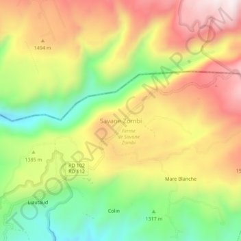 Carte topographique Savane Zombi, altitude, relief