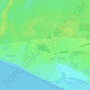 Carte topographique Vandflod, altitude, relief