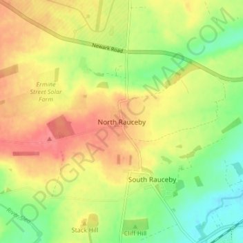 Carte topographique North Rauceby, altitude, relief