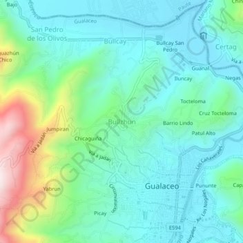 Carte topographique Bullzhun, altitude, relief
