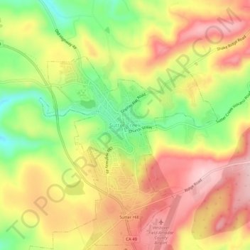 Carte topographique Sutter Creek, altitude, relief