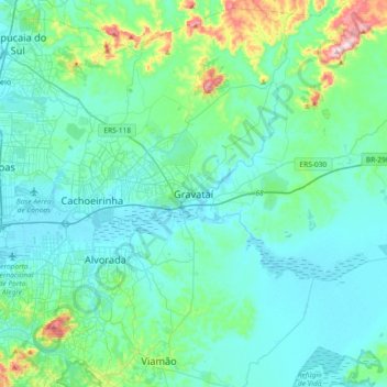 Carte topographique Gravataí, altitude, relief