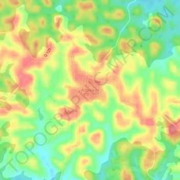 Carte topographique Attiékoi, altitude, relief