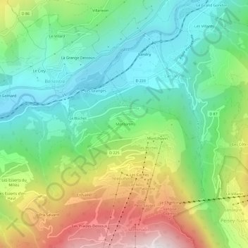 Carte topographique Montorlin, altitude, relief