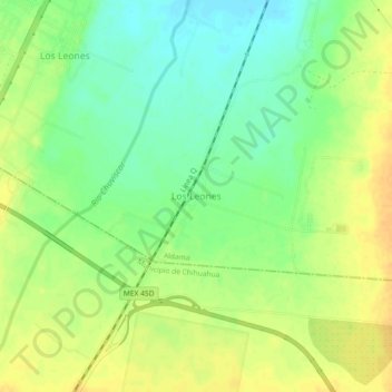 Carte topographique Los Leones, altitude, relief