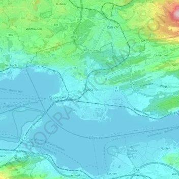 Carte topographique Jona, altitude, relief
