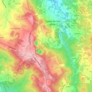 Carte topographique Arcozelo, altitude, relief