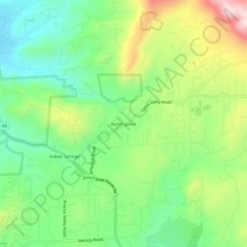 Carte topographique North Jamul, altitude, relief