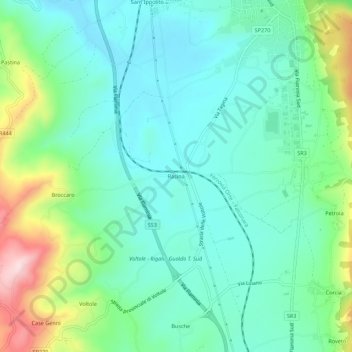 Carte topographique Rasina, altitude, relief