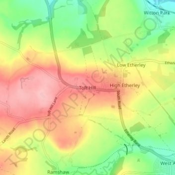 Carte topographique Toft Hill, altitude, relief
