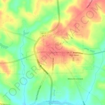 Carte topographique Lumpkin, altitude, relief