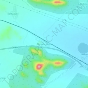 Carte topographique Thondapadu, altitude, relief