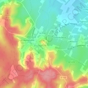 Carte topographique Château de Bouteville, altitude, relief