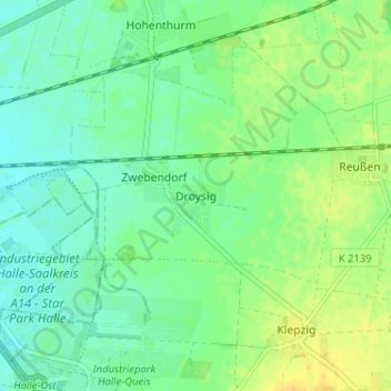 Carte topographique Droysig, altitude, relief