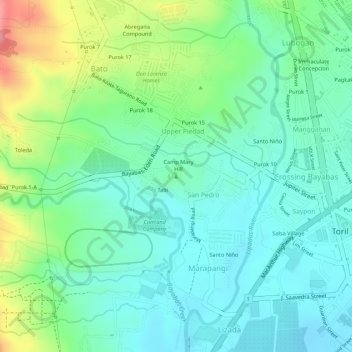 Carte topographique Mary Hill, altitude, relief