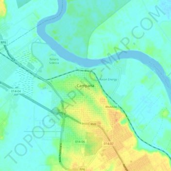 Carte topographique Campana, altitude, relief