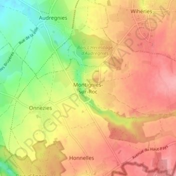Carte topographique Montignies-sur-Roc, altitude, relief
