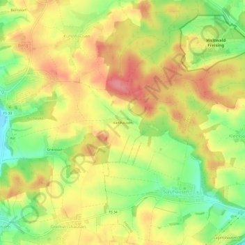 Carte topographique Viehhausen, altitude, relief