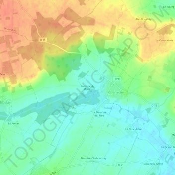 Carte topographique Borderie du Moulin, altitude, relief