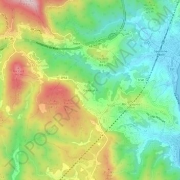 Carte topographique Gandoglia, altitude, relief