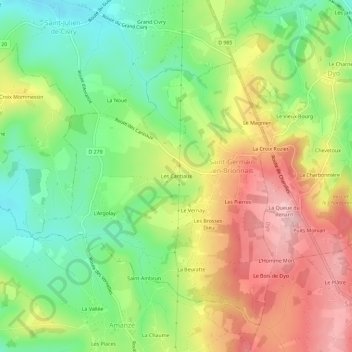 Carte topographique Les Cantiaux, altitude, relief