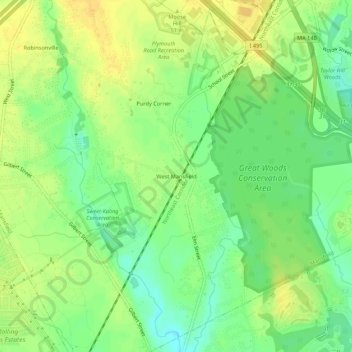 Carte topographique West Mansfield, altitude, relief