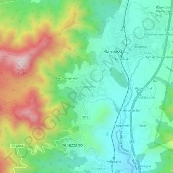 Carte topographique Saragnano, altitude, relief