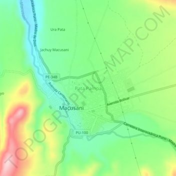 Carte topographique Pata Pampa, altitude, relief