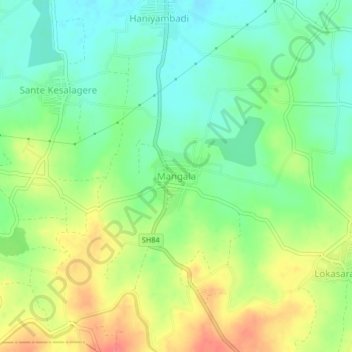 Carte topographique Mangala, altitude, relief