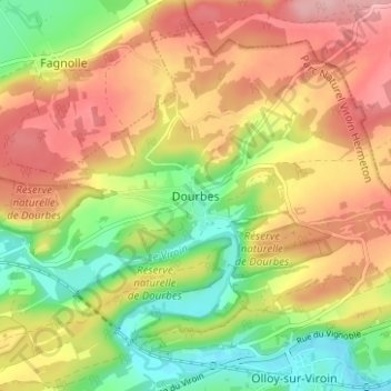 Carte topographique Dourbes, altitude, relief