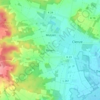 Carte topographique Bösen, altitude, relief