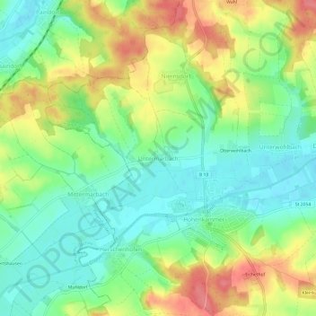 Carte topographique Untermarbach, altitude, relief