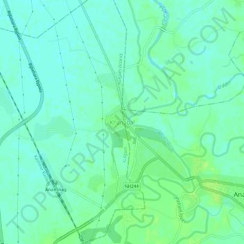 Carte topographique Khanabal, altitude, relief