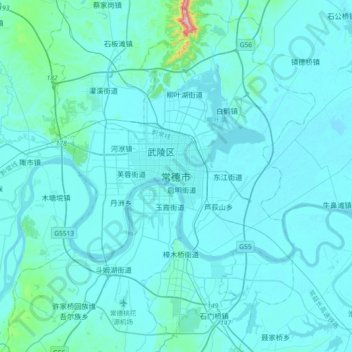 Carte topographique 常德市, altitude, relief