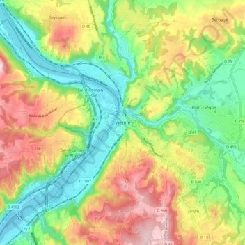 Carte topographique Vienne, altitude, relief
