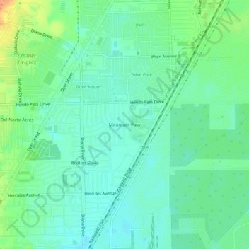 Carte topographique Mountain View, altitude, relief