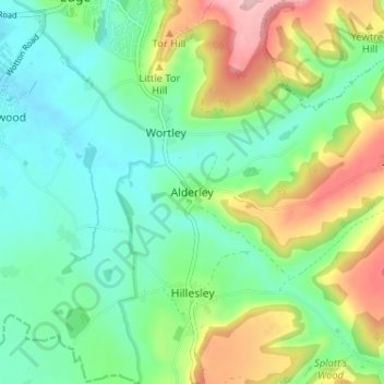 Carte topographique Alderley, altitude, relief