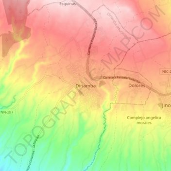 Carte topographique Diriamba, altitude, relief