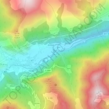 Carte topographique Cabre, altitude, relief