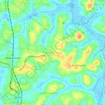 Carte topographique Paruthumpara, altitude, relief