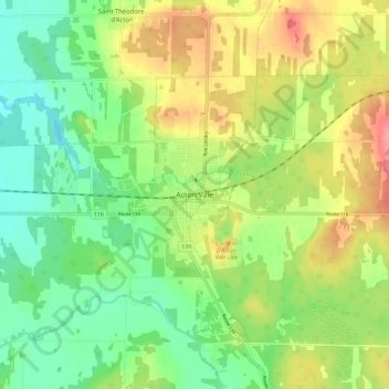 Carte topographique Acton Vale, altitude, relief