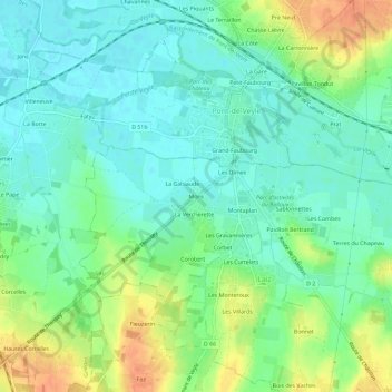 Carte topographique Mons, altitude, relief