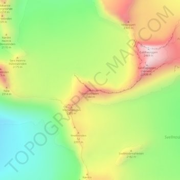 Carte topographique Storjuvtinden, altitude, relief