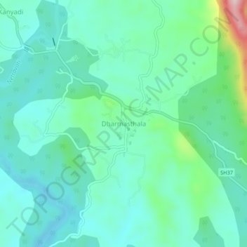 Carte topographique Dharmasthala, altitude, relief