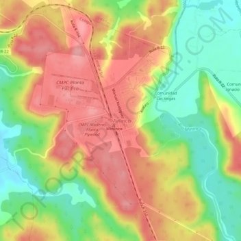 Carte topographique Mininco, altitude, relief